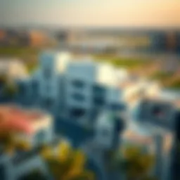 Aerial view of Al Warasaan community showcasing modern architecture.