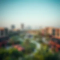 A panoramic view of Al Wasl Box Park showcasing modern architecture and green spaces.