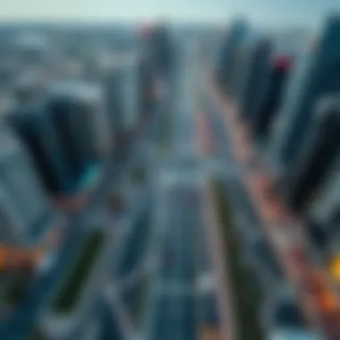 Aerial Perspective of Sheikh Zayed Road Aerial view of Sheikh Zayed Road highlighting the Aspin Commercial Tower's location