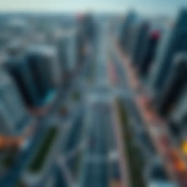 Aerial Perspective of Sheikh Zayed Road Aerial view of Sheikh Zayed Road highlighting the Aspin Commercial Tower's location