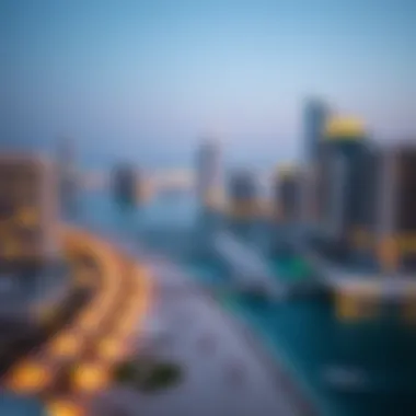 Dubai Marina Beach Access Panoramic view of Dubai Marina with beach access