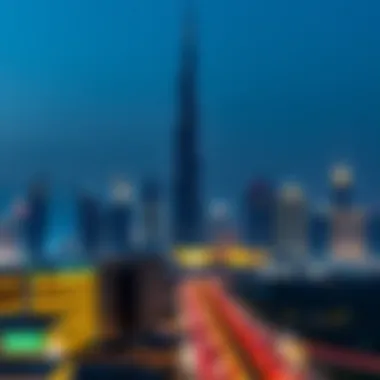 Panoramic view of Dubai skyline featuring Burj Al Khalifa