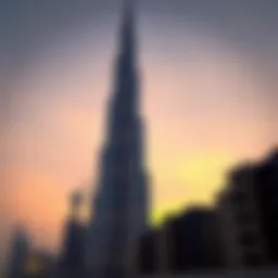 Stunning view of the Burj Al Khalifa at sunset