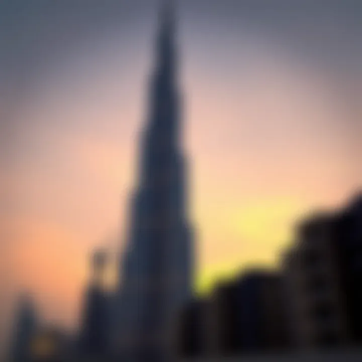 Stunning view of the Burj Al Khalifa at sunset