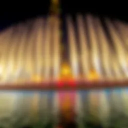 A vibrant display of the Burj Khalifa water show at night