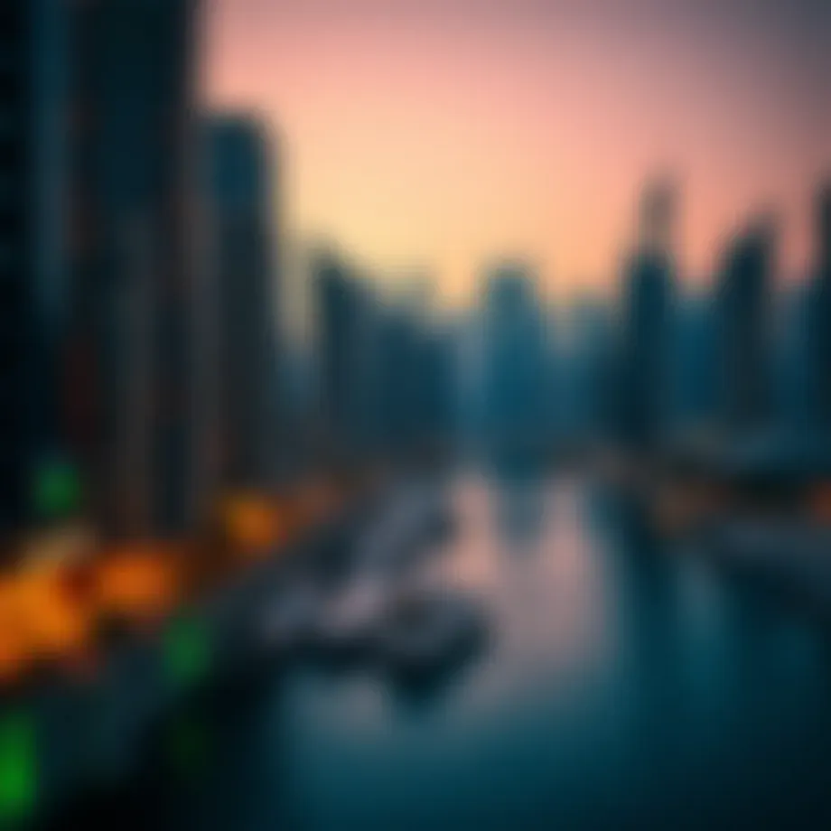 Luxurious view of Dubai Marina skyline at sunset