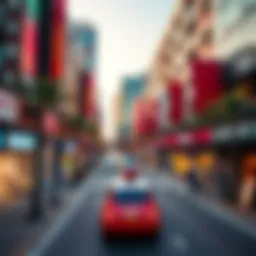 Vibrant street view of City Walk Dubai showcasing modern architecture