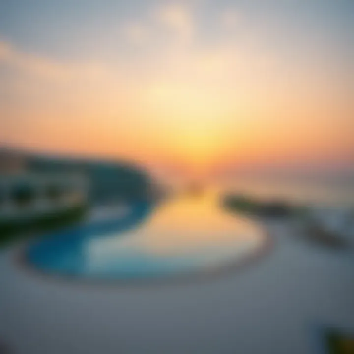 Luxurious Beachfront Hotel at Sunset Luxurious beachfront hotel with stunning sunset views