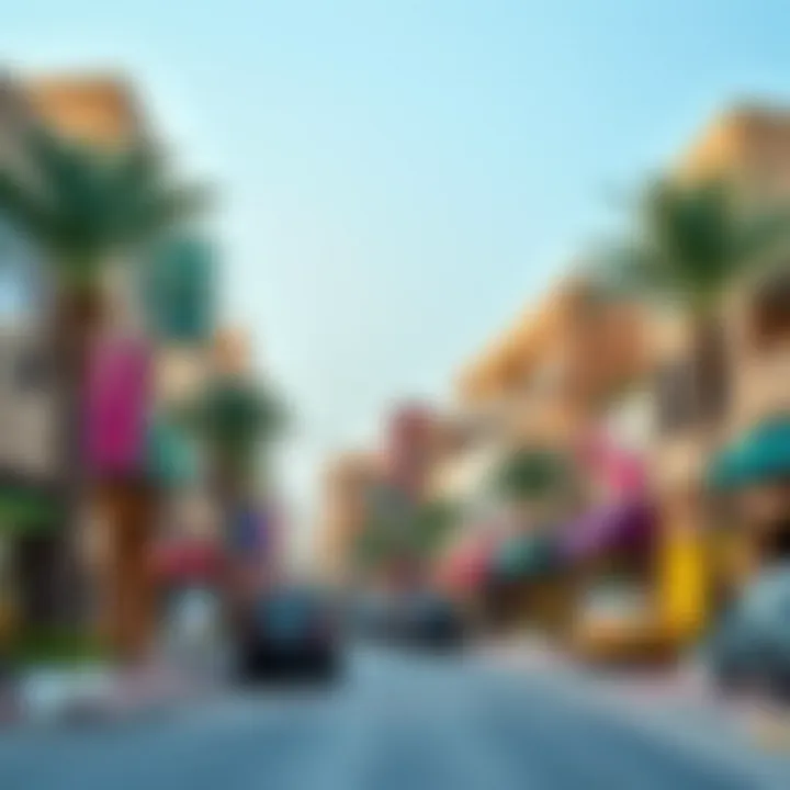 Vibrant Neighborhood in Dubai Vibrant neighborhood streets in Dubai filled with amenities