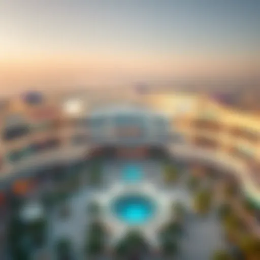 Architectural Elegance of Dubai Hills Mall Aerial view of Dubai Hills Mall showcasing its architectural design and layout