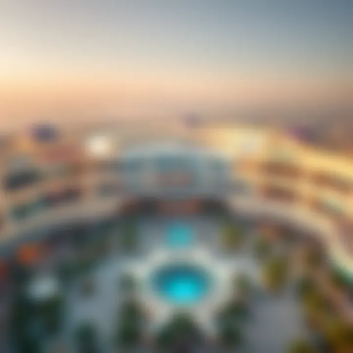 Architectural Elegance of Dubai Hills Mall Aerial view of Dubai Hills Mall showcasing its architectural design and layout