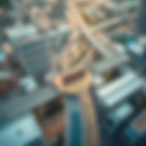Aerial view showcasing Al Jaddaf Metro Station and its surrounding infrastructure