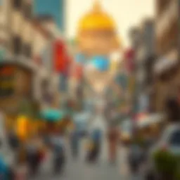 A panoramic view of Al Taawun Street showcasing its vibrant commercial activity