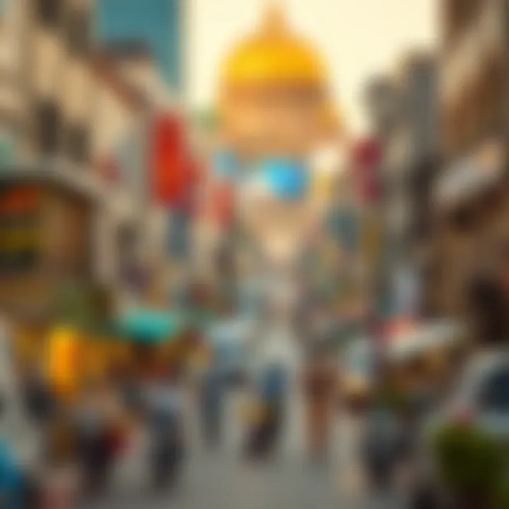 Vibrant Commercial Activity on Al Taawun Street A panoramic view of Al Taawun Street showcasing its vibrant commercial activity