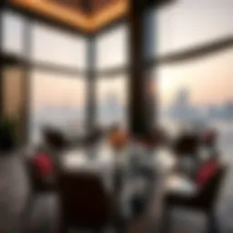 Elegant dining setting with skyline view