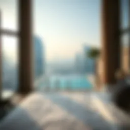 Luxurious hotel room with a private pool overlooking the skyline