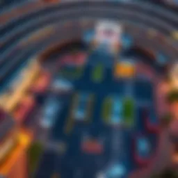 Aerial view of the Grand Parking at Dubai Mall showcasing its vast expanse and intricate layout.