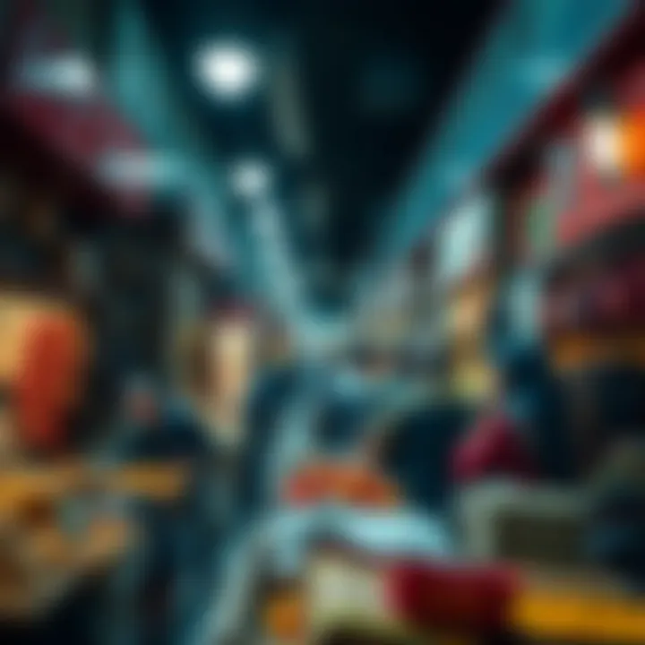 A bustling market scene with diverse goods