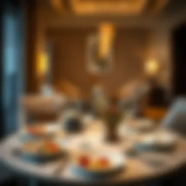 Elegant dining setup within a suite, showcasing gourmet offerings