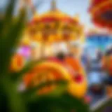 A vibrant theme park showcasing thrilling rides and attractions