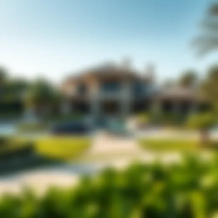 Serene Landscaping of a Luxury Villa Luxury villa surrounded by lush landscaping and gardens