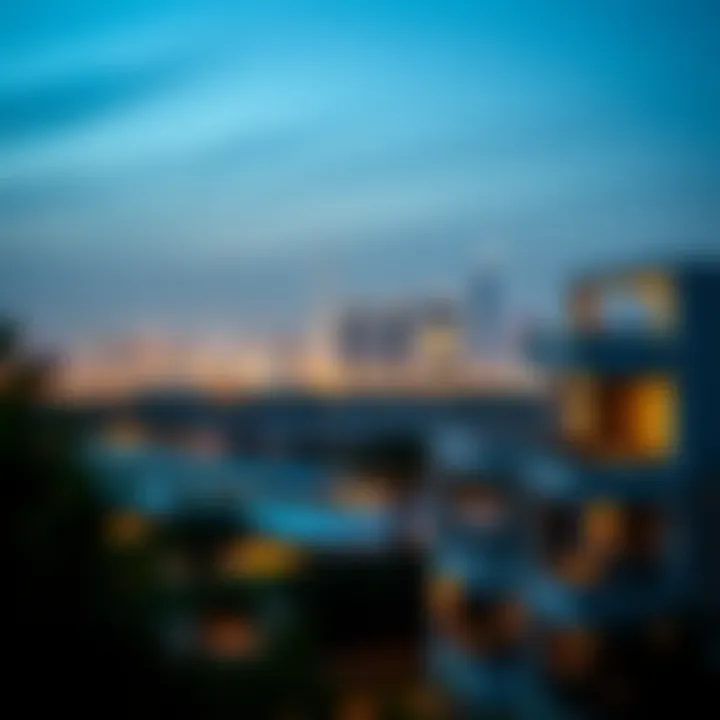 Modern Villas Overlooking Dubai's Skyline Panoramic view of Dubai skyline with modern villas in the foreground