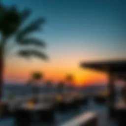 Stunning sunset view over a luxury outdoor venue in Dubai