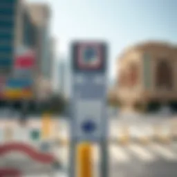 Overview of a pay parking zone in Dubai with clear signage