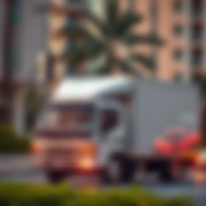 The Urban Landscape of Moving Services in Dubai A modern moving truck parked in an urban setting