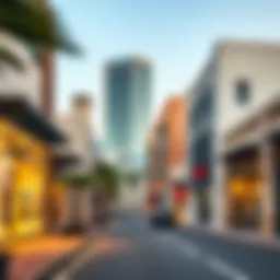 A vibrant street view of Al Quoz showcasing modern buildings and art galleries