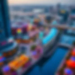 Aerial view of Riverland Dubai showcasing vibrant entertainment areas