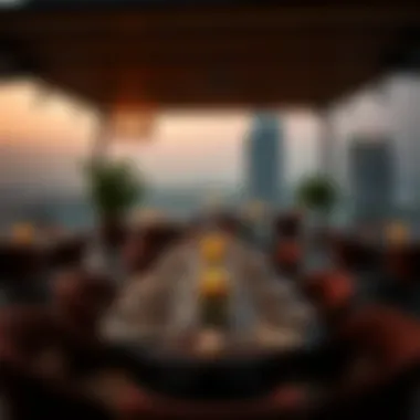 Sophisticated Dining Ambiance Elegant dining setup in a rooftop venue