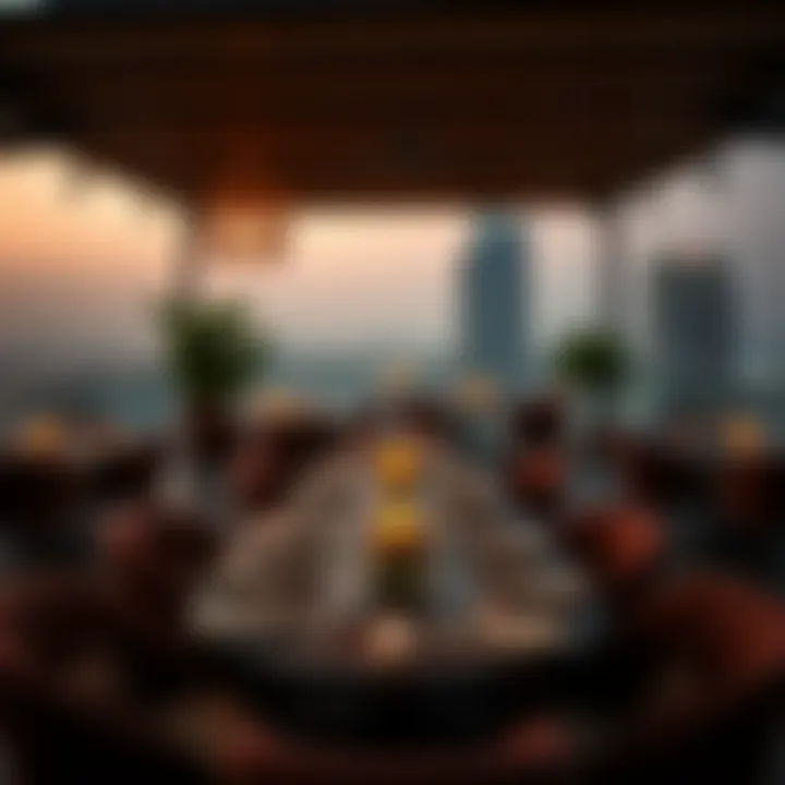 Sophisticated Dining Ambiance Elegant dining setup in a rooftop venue