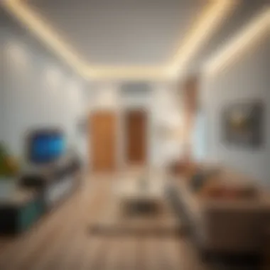 Sleek Studio Living Space Modern studio apartment interior in Al Qusais