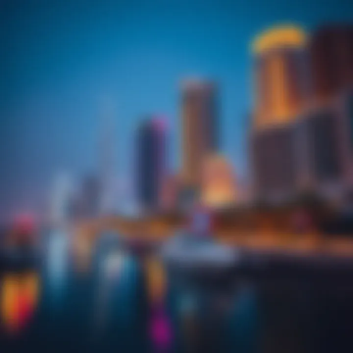 Dubai Marina: A Nighttime Spectacle The vibrant lights of Dubai Marina skyscrapers at night