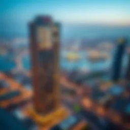 Panoramic view of Tamouh Tower showcasing its modern architecture