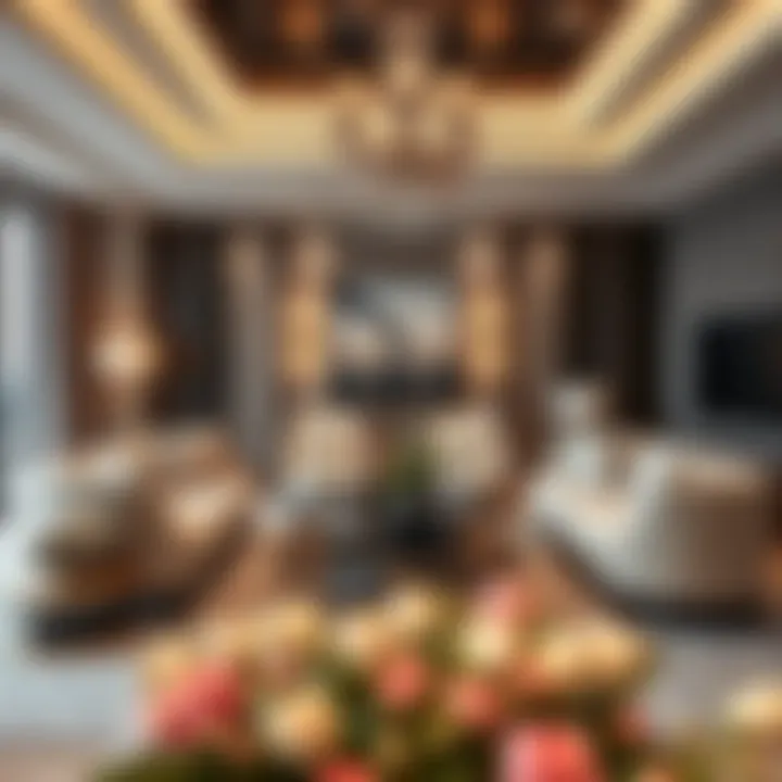 Luxurious living room showcasing modern furniture with intricate designs.