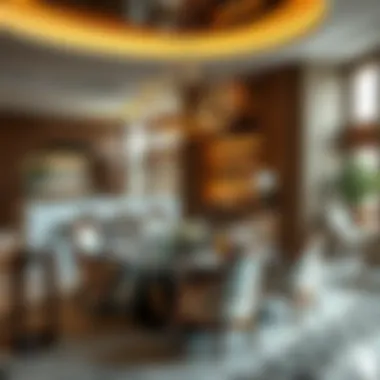 Stylish dining area featuring unique furniture crafted from exotic materials.