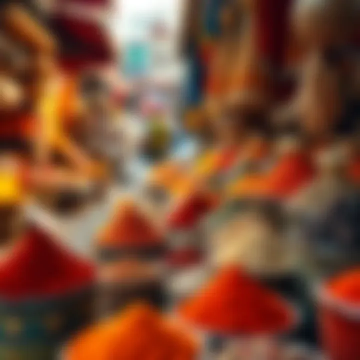 The Aroma of Dubai's Spice Souks Colorful spices displayed in vibrant arrangements.