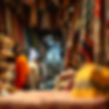 Vibrant Textiles of Dubai Souks A bustling market scene showcasing traditional textiles.