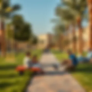 Community park in Flora Al Warqa with families enjoying outdoor activities