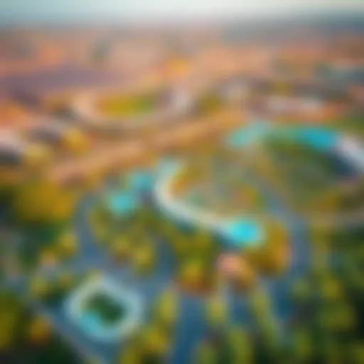 Aerial view of Jumeirah Village Circle showcasing its layout and greenery