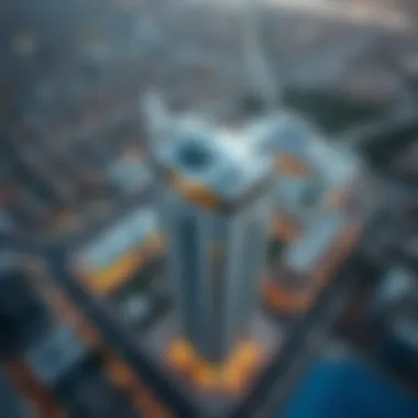 Aerial Perspective of K1 Building Aerial view of the K1 Building and its surrounding community