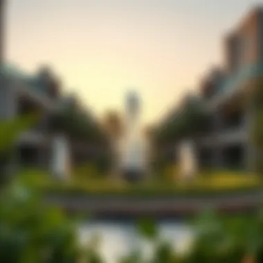 Lush Landscaping at North Fountain Walk Lush greenery surrounding the fountains at the North Fountain Walk