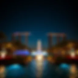 A stunning view of the North Fountain Walk illuminated at night