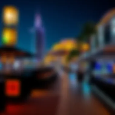 Nightlife on Palm Jumeirah Vibrant nightlife scene on Palm Jumeirah with upscale restaurants and vibrant ambiance.