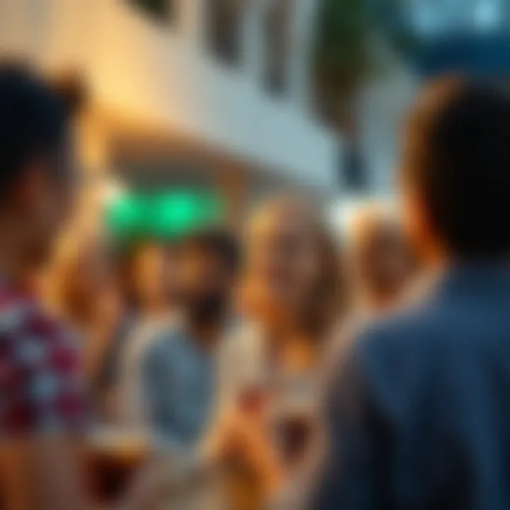 A group of diverse expatriates enjoying a community event