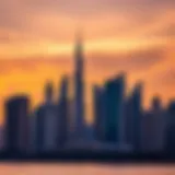 Dubai skyline at sunset with modern architecture