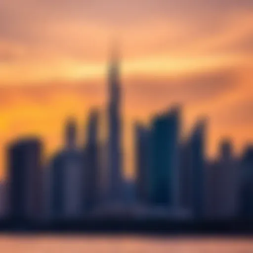 Dubai skyline at sunset with modern architecture