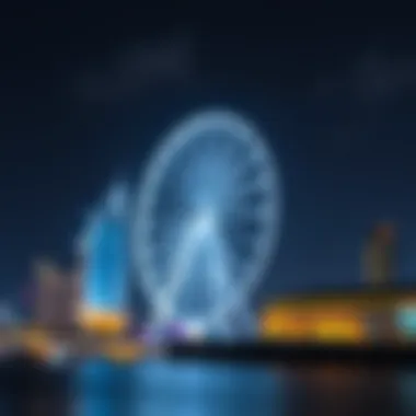 Dubai Wheel Night View: A Skyline Marvel Night view of the Dubai Wheel illuminated against the city skyline